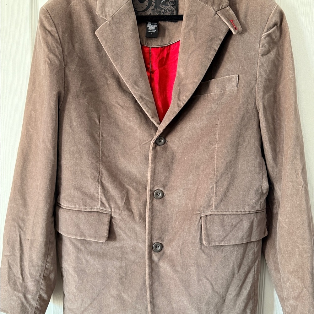 Elegant Plush Grey/Brown Blazer with Red Lining and Stitched Detail